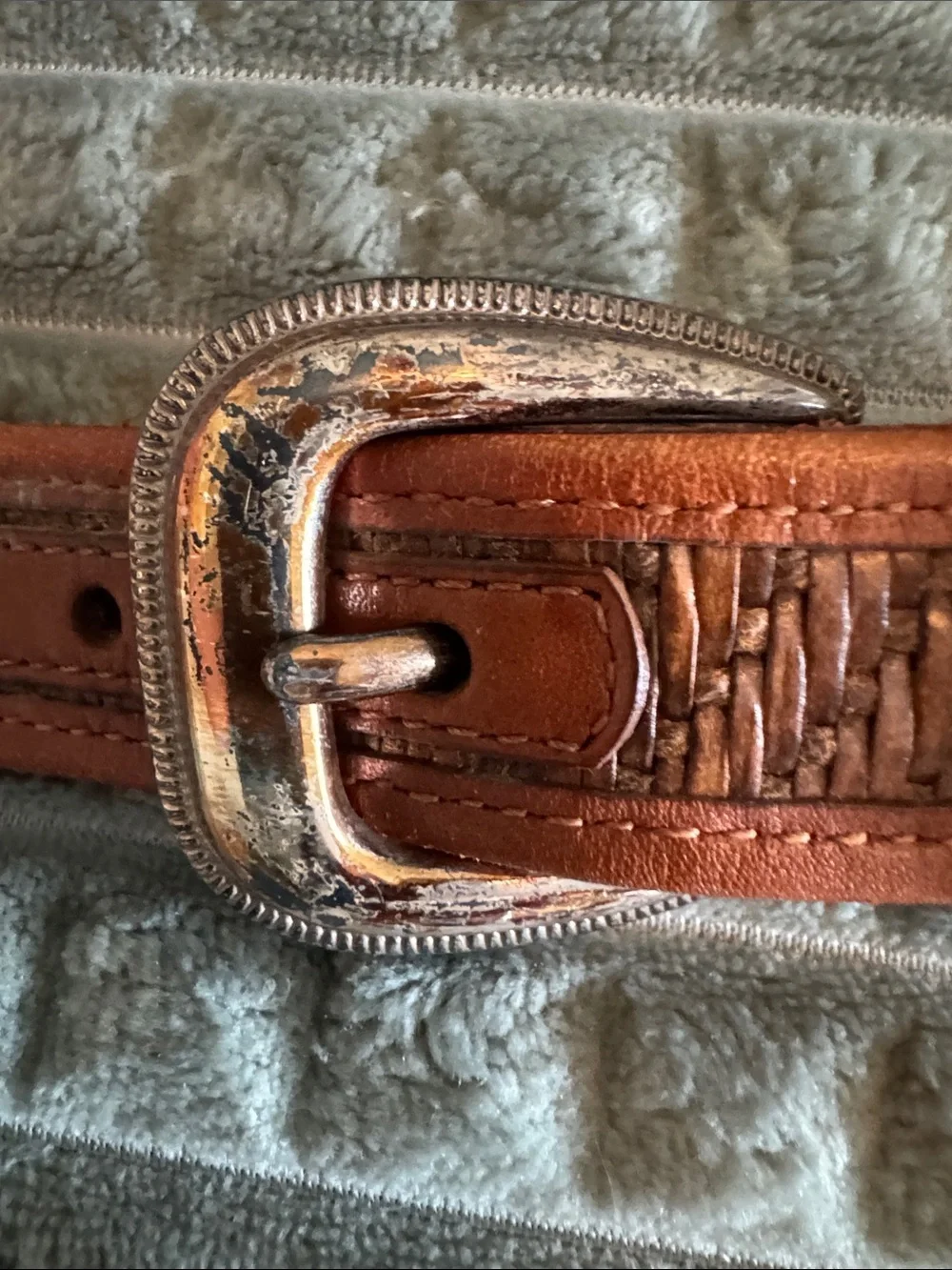 Fossil Brown Leather Braided Floral Concho Belt